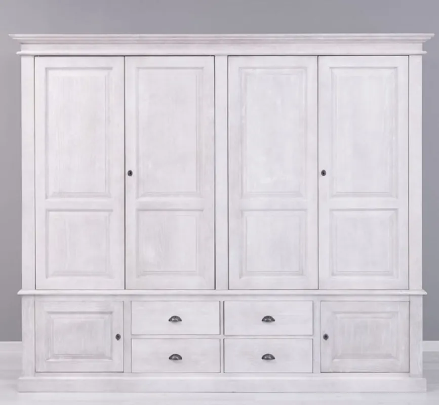 Neue Kollektion Casa Padrino armoire de chambre de style campagnard gris clair 232 x 59 x H. 197 cm - Armoire en bois massif avec 6 portes et 4 tiroirs - Meuble de chambre en bois massif de style campagnard