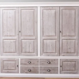 Abverkauf Casa Padrino armoire de chambre de style campagnard blanc / naturel 232 x 59 x H. 197 cm - Armoire en bois massif avec 6 portes et 4 tiroirs - Meuble de chambre en bois massif de style campagnard