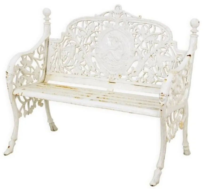 Casa Padrino banc de jardin baroque crème blanc antique 106,5 x H. 90 cm - Magnifique banc de jardin en fer fonte - Mobilier de jardin en fer fonte baroque - Mobilier de jardin de style baroque Super-Preis
