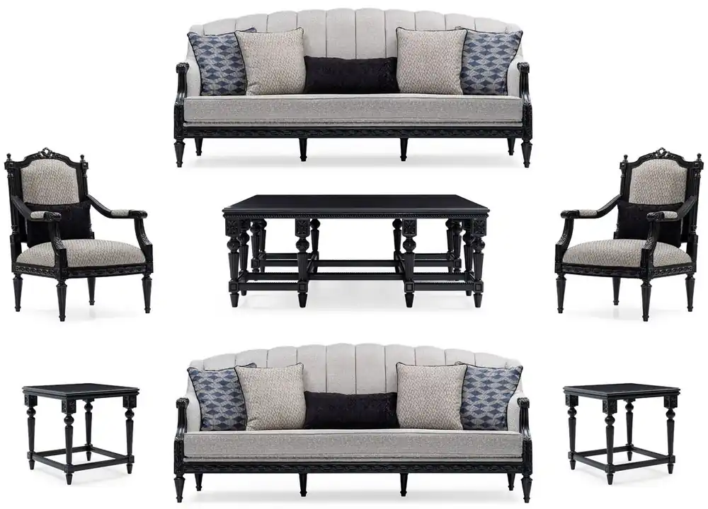 Top-Angebot Casa Padrino ensemble de salon baroque de luxe argent / noir - 2 Canapés & 2 Fauteuils & 1 Table Basse & 2 Tables d'Appoint - Mobilier de salon baroque - Noble & Magnifique