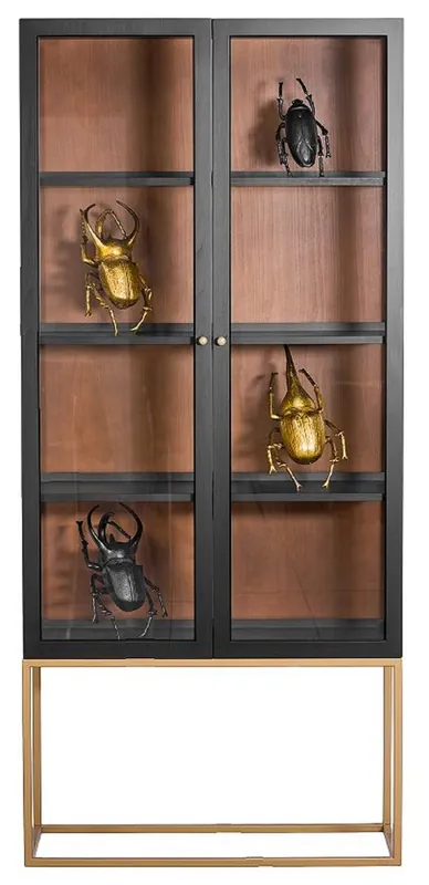 Garantierte Lieferung Casa Padrino vitrine de luxe avec éclairage LED noir mat / laiton / cognac mat 90 x 40 x H. 200 cm - Vitrine éclairée en bois massif avec 2 portes vitrées - Meuble de salon - Meuble de luxe