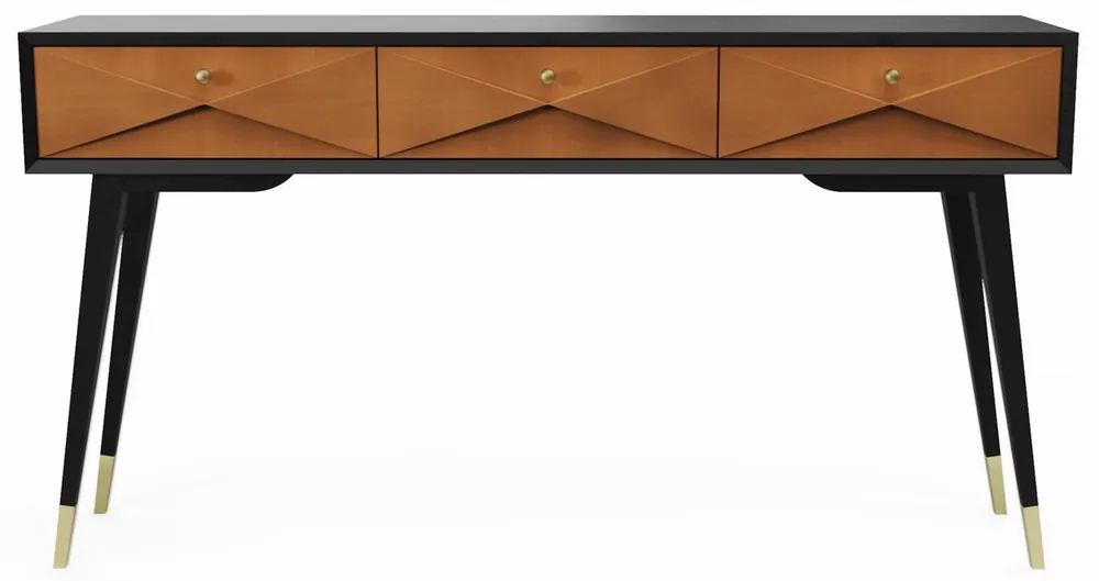 Mega-Angebot Casa Padrino Console de Luxe Noir Mat / Cognac Mat / Or 148 x 40 x H. 80 cm - Table Console en Bois Massif avec 3 Tiroirs - Meuble de Luxe - Intérieur de Luxe