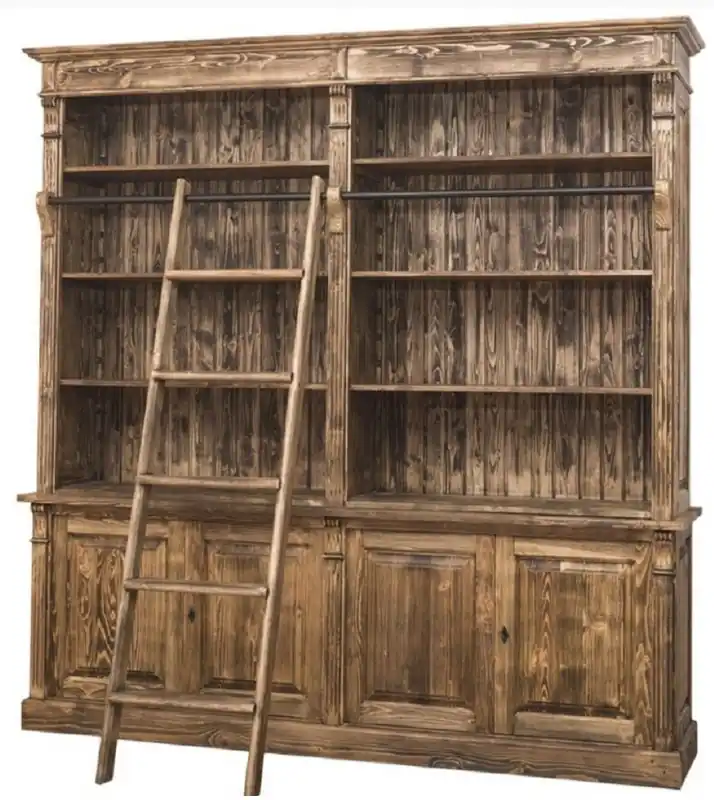 Casa Padrino armoire à livres style campagnard avec échelle marron 223 x 51 x H. 228 cm - Armoire en bois massif - Armoire de salon - Armoire de bureau - Meubles de style campagnard Versand Am Gleichen Tag