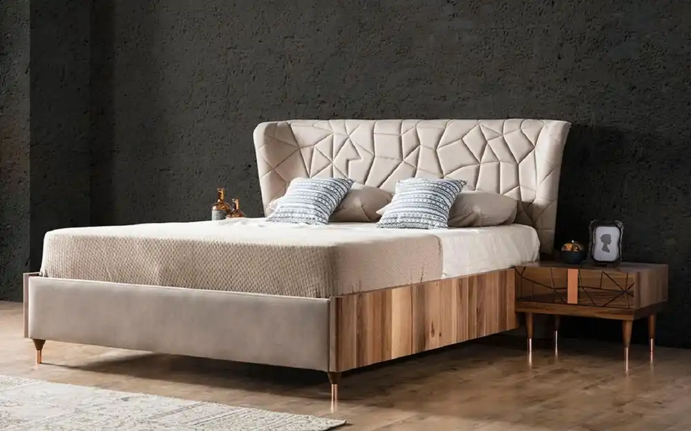 Super-Preis Casa Padrino ensemble de chambre de luxe gris / marron / cuivre - 1 Lit Double avec Tête de Lit et 2 Tables de Chevet - Meuble de chambre de luxe - Ameublement de chambre de luxe