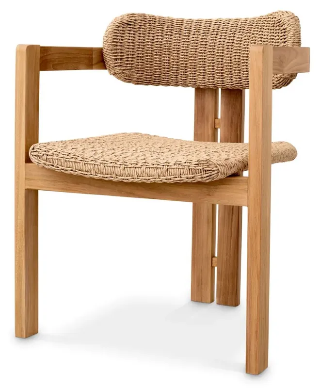 Casa Padrino Chaise de Salle à Manger de Luxe en Teck avec Accoudoirs Naturel 60 x 53 x H. 77 cm - Chaise de Jardin - Mobilier de Jardin - Mobilier de Salle à Manger - Mobilier de Luxe Sale