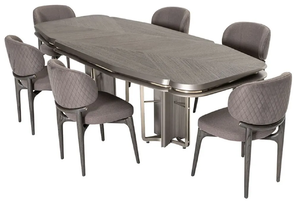 Abverkauf Casa Padrino ensemble de salle à manger de luxe gris / argent - 1 Table à manger de luxe et 6 Chaises de salle à manger de luxe - Meuble de salle à manger - Meuble de luxe - Ameublement de luxe