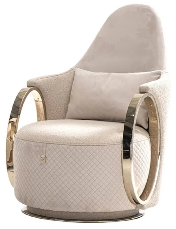 Highlight Casa Padrino fauteuil de luxe crème / gris / or 72 x 90 x H. 105 cm - Fauteuil de salon - Fauteuil d'hôtel - Meuble de salon - Meuble d'hôtel - Meuble de luxe - Ameublement de luxe
