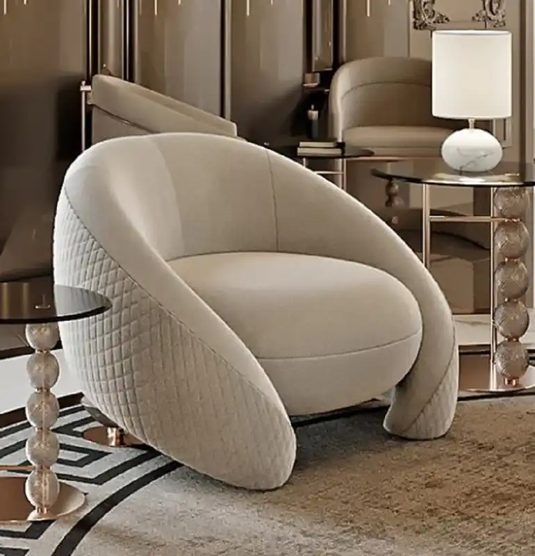 Neu Casa Padrino fauteuil de luxe gris clair / cuivre 114 x 100 x H. 76 cm - Fauteuil de salon - Fauteuil d'hôtel - Meuble de salon - Meuble d'hôtel - Meuble de luxe - Ameublement de luxe