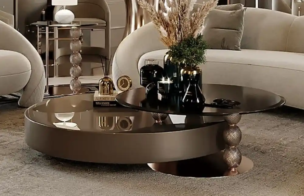 Casa Padrino table basse de luxe gris / cuivre / noir 151 x 120 x H. 35,3 cm - Table de salon avec plateaux en verre - Meuble de salon - Meuble d'hôtel - Meuble de luxe - Ameublement de luxe Begrenztes Angebot