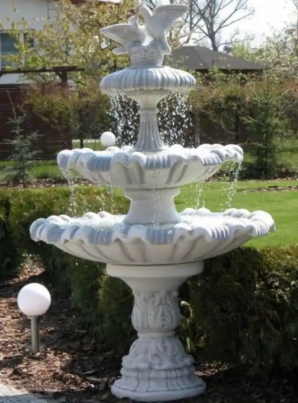 Casa Padrino fontaine baroque avec 2 colombes décoratives gris Ø 129 x H. 195 cm - Magnifique fontaine de jardin de style baroque - Fontaine ronde en pierre de décoration de jardin Ausverkauf