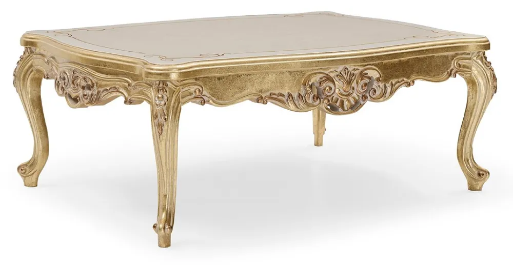 Super-Preis Casa Padrino table basse baroque de luxe or / crème / blanc - Table de salon en bois massif fait main de style baroque - Meubles de salon de luxe de style baroque - Meuble baroque