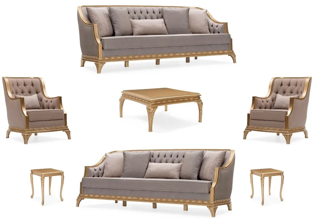Casa Padrino ensemble de salon baroque de luxe gris / marron / or - 2 Canapés & 2 Fauteuils & 1 Table Basse & 2 Tables d'Appoint - Meubles de salon de luxe faits à la main dans le style baroque Schneller Versand