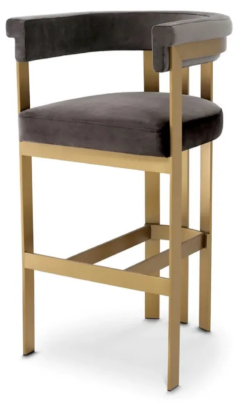 Nur Für Kurze Zeit Casa Padrino chaise de bar en velours de luxe avec accoudoirs gris / laiton 56 x 56 x H. 104 cm - Tabouret de bar rembourré - Meuble de bar - Meuble de luxe - Qualité de luxe