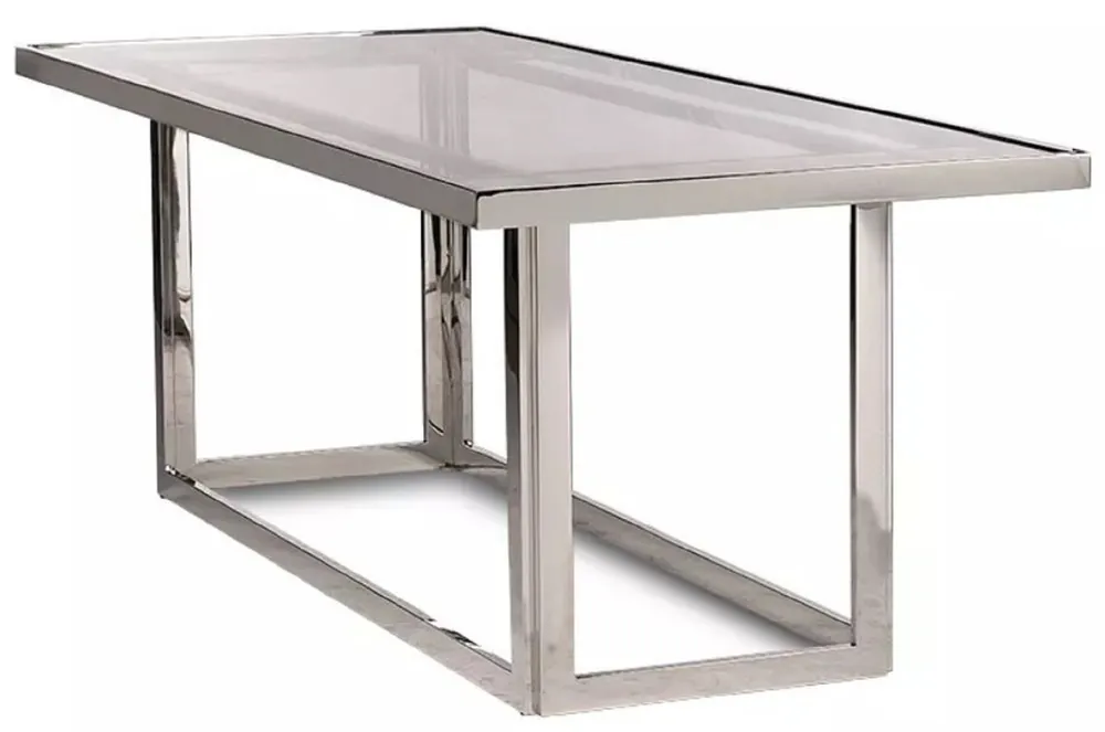 Casa Padrino table à manger de luxe argent 220 x 90 x H. 77 cm - Table de salle à manger rectangulaire en métal avec plateau en verre - Mobilier de salle à manger - Mobilier de luxe Jetzt Bestellen