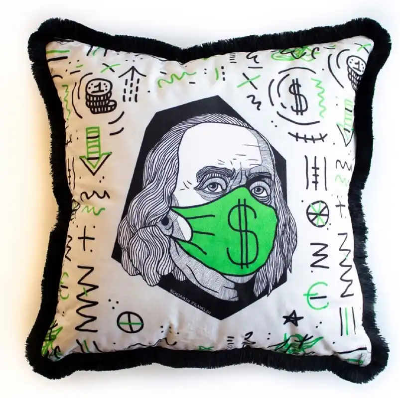 Ausverkauf Casa Padrino coussin décoratif de luxe blanc / vert / noir 45 x 45 cm - Oreiller en velours imprimé avec franges - Accessoires de décoration de luxe