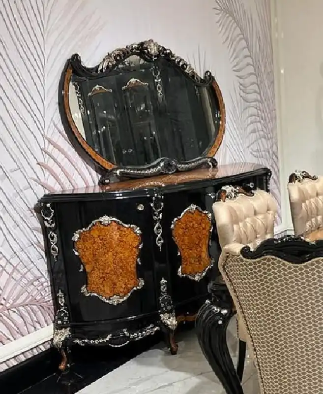 Neue Ware Casa Padrino buffet baroque de luxe avec miroir marron / noir / argent - Meuble de luxe de style baroque - Meuble baroque - Ameublement baroque - Noble et Magnifique