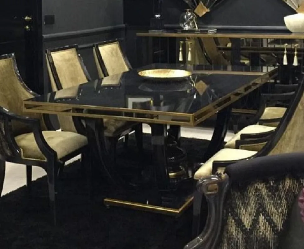 Zertifiziert Casa Padrino table à manger baroque de luxe noir / or - Magnifique table de cuisine de style baroque - Meuble de salle à manger baroque de luxe - Magnifique meuble de salle à manger baroque