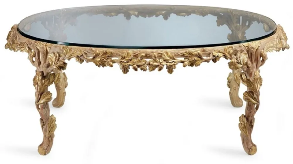 Casa Padrino table basse baroque de luxe avec plaque de verre naturel / marron - Table de salon ovale de style baroque - Meuble Baroque - Noble & Magnifique - Qualité de luxe - Fabriqué en Italie Direktkauf