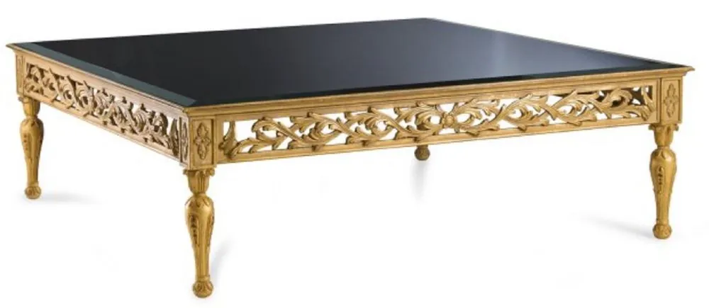 Casa Padrino table basse baroque de luxe avec plaque de verre or antique / noir - Table de salon carrée de style baroque - Meuble Baroque - Noble & Magnifique - Fabriqué en Italie Kracherpreis