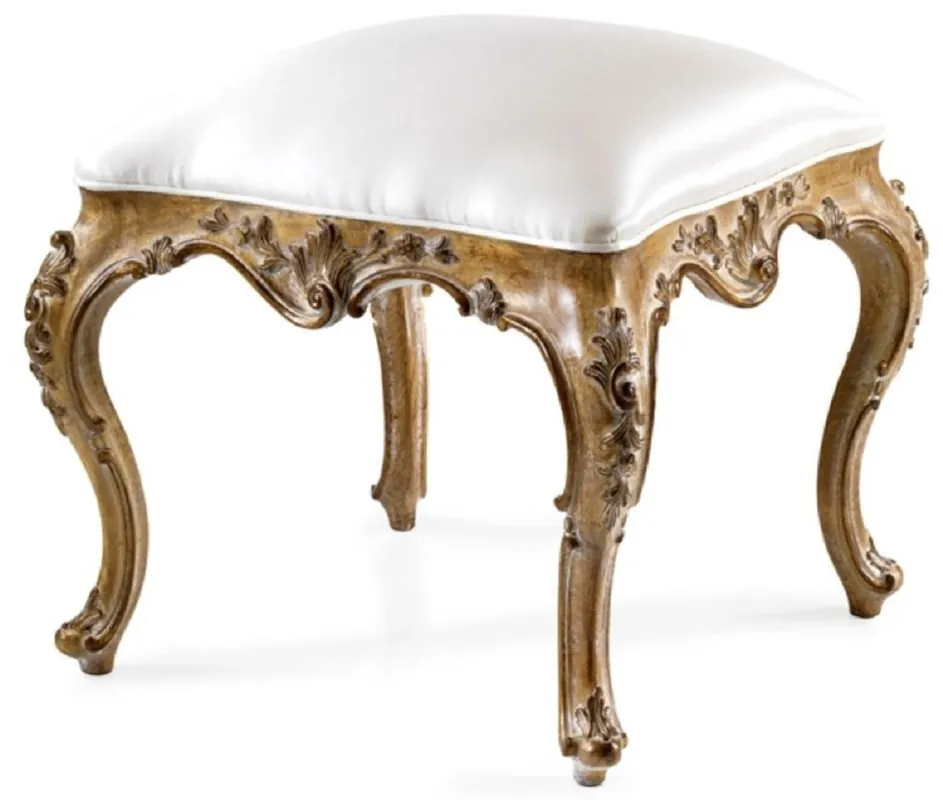 Expressversand Casa Padrino tabouret baroque de luxe en cuir blanc / marron - Tabouret de style baroque fait main avec cuir véritable de haute qualité - Meuble baroque - Qualité de luxe - Fabriqué en Italie