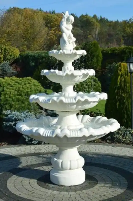 Knallerangebot Casa Padrino fontaine baroque garçon avec poisson blanc Ø 135 x H. 210 cm - Magnifique fontaine de jardin de style baroque - Fontaine ronde en pierre de décoration de jardin