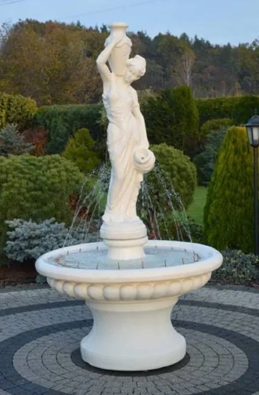 Expressversand Casa Padrino fontaine baroque dame blanc Ø 120 x H. 206 cm - Magnifique fontaine de jardin de style baroque - Fontaine ronde en pierre de décoration de jardin