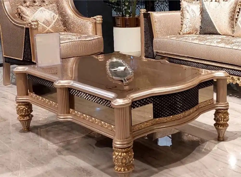 Casa Padrino table basse baroque de luxe gris / noir / or - Table de salon en bois massif fait main de style baroque - Meuble de salon de style baroque - Meuble baroque - Noble et Magnifique Neu Im Sortiment