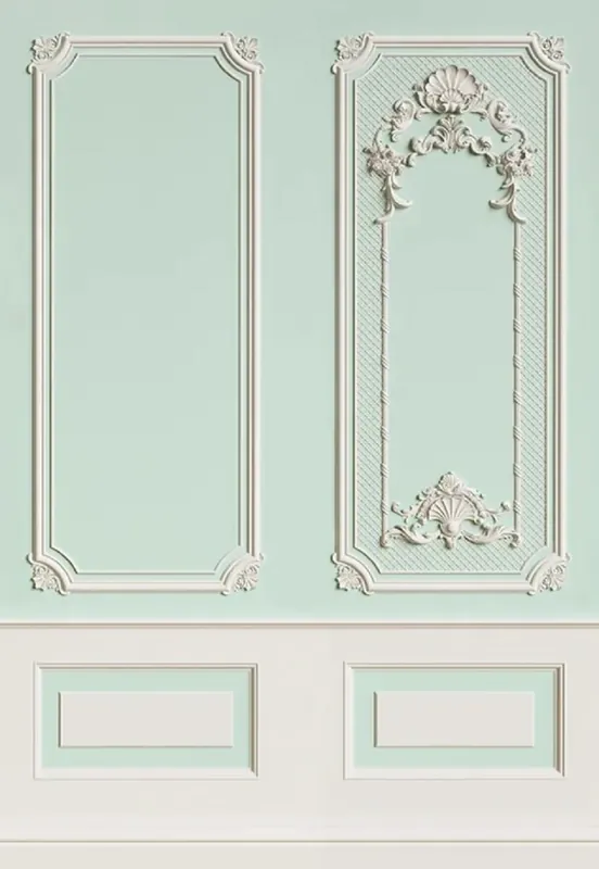 Nur Heute Casa Padrino papier peint intissé baroque de luxe vert menthe / gris - Papier peint de salon de style baroque avec motif stuc élégant - Papier peint style baroque - Décoration murale style baroque