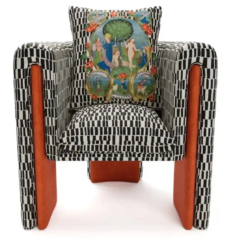 Casa Padrino fauteuil design de luxe en velours avec coussin noir / blanc / orange 80 x 68 x H. 99 cm - Fauteuil de salon - Meuble de salon - Meuble d'hôtel - Meuble design de luxe Knallerangebot