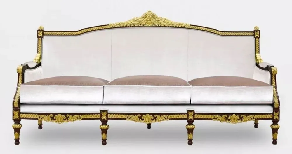 Markenprodukt Casa Padrino canapé de salon 3 places baroque de luxe gris / marron foncé / or - Canapé de style baroque fait main - Meuble de salon de luxe de style baroque - Meuble baroque - Noble & Magnifique