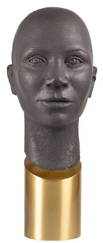 Casa Padrino buste décorative de luxe tête marron / laiton 15,5 x 20 x H. 41 cm - Sculpture décorative en grès avec socle en laiton - Décoration salon - Accessoires de décoration de luxe Must-Have