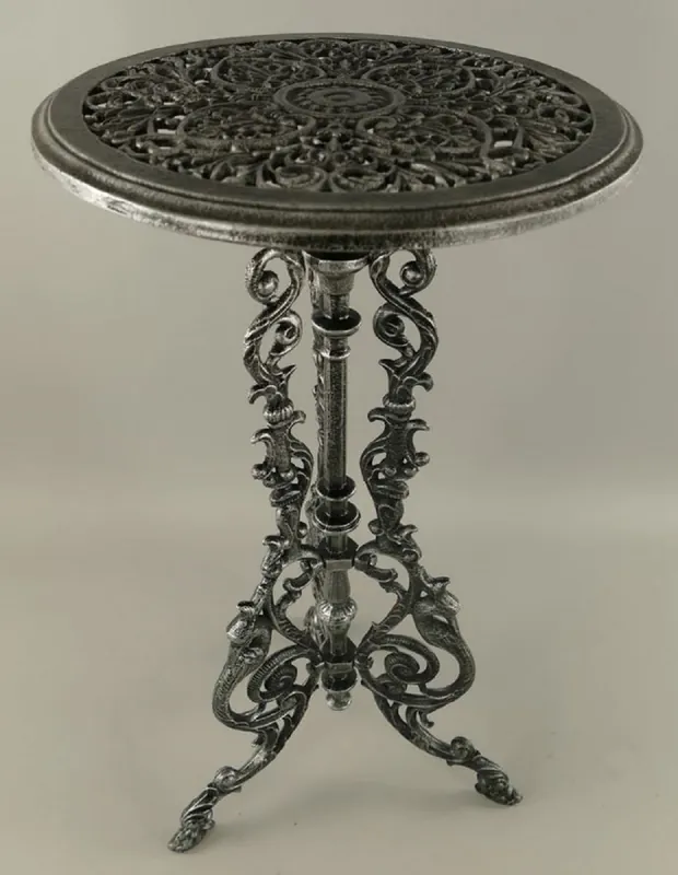 Casa Padrino table d'appoint de jardin Art Nouveau gris antique / noir Ø 36 x H. 70 cm - Table de jardin ronde en métal - Table fleurie ronde - Mobilier de Jardin Baroque & Art Nouveau Rabatt