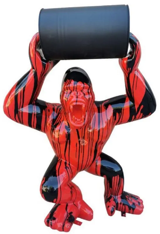 Casa Padrino sculpture décorative de luxe singe gorille avec baril rouge / noir H. 250 cm - Grande figurine décorative Neuheit