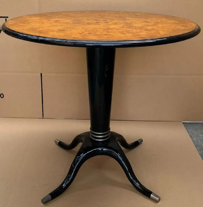 Rabatt Casa Padrino table de salle à manger de luxe érable piqué marron / noir / argent Ø 79 x H. 71 cm - Table de salle à manger ronde en bois massif - Meuble de salle à manger - Meuble de luxe