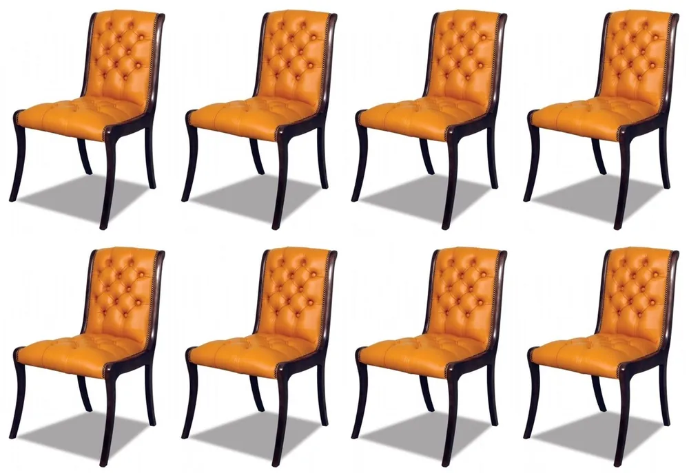 Casa Padrino ensemble de 8 chaises de salle à manger de luxe en cuir Chesterfield orange / marron foncé 50 x 47 x H. 95 cm - Chaises de cuisine en cuir - Meubles Chesterfield en Cuir de Luxe Geprüft