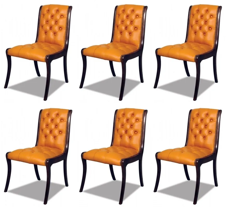Casa Padrino ensemble de 6 chaises de salle à manger de luxe en cuir Chesterfield orange / marron foncé 50 x 47 x H. 95 cm - Chaises de cuisine en cuir - Meubles Chesterfield en Cuir de Luxe Preiswert