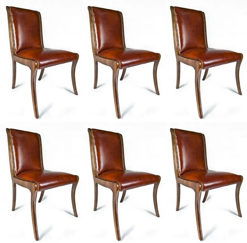 Casa Padrino ensemble de 6 chaises de salle à manger en cuir de luxe marron 50 x 47 x H. 95 cm - Chaises de cuisine en cuir véritable - Meubles en cuir véritable - Meubles de luxe Angebot