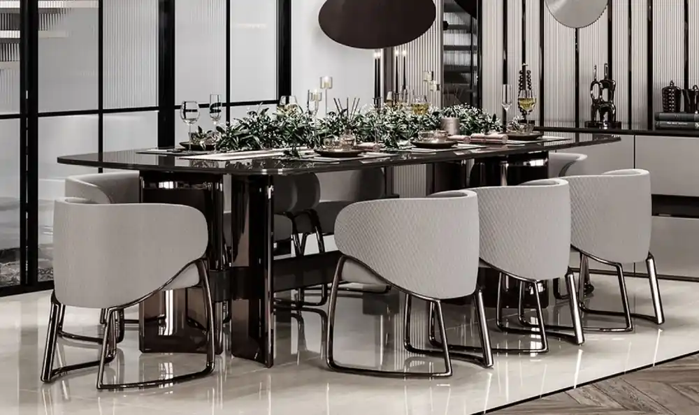 Casa Padrino ensemble de salle à manger de luxe gris / bronze - 1 Table à Manger de Luxe et 8 Chaises de Salle à Manger de Luxe avec Accoudoirs - Meuble de salle à manger de luxe Geprüft