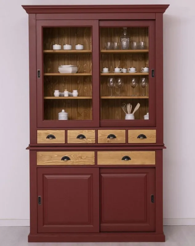 Casa Padrino cabinet de salle à manger de style campagnard bordeaux rouge / naturel 142 x 48 x H. 225 cm - Cabinet de cuisine en bois massif - Meuble de salle à manger de style campagnard Super-Preis