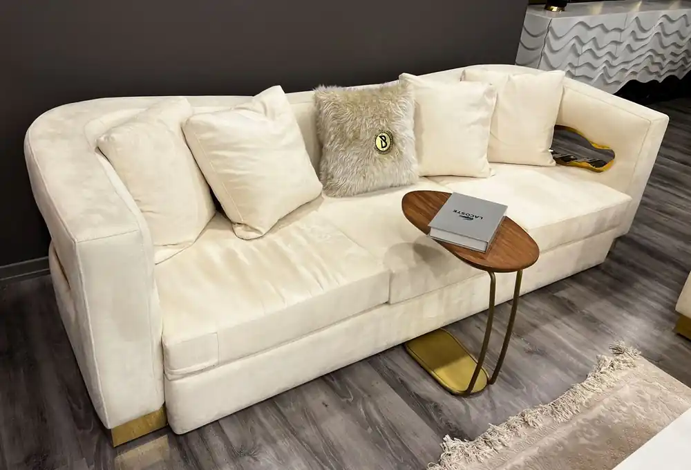 Zertifiziert Casa Padrino canapé 3 places de luxe crème / or 260 x 100 x H. 77 cm - Canapé de salon - Canapé d'hôtel - Meuble de salon - Meuble d'hôtel - Meuble de luxe - Ameublement de luxe