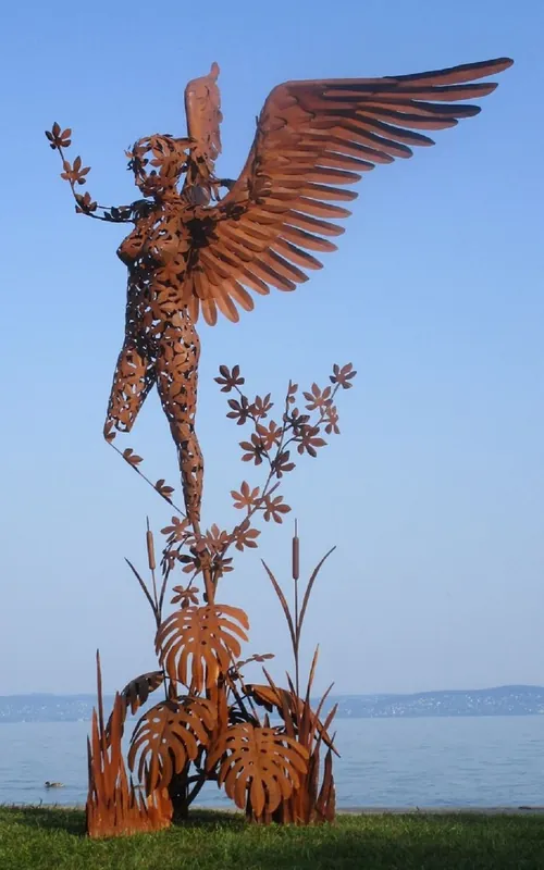 Casa Padrino sculpture décorative de luxe ange rouille 200 x 145 x H. 370 cm - Immense sculpture en acier - Immense figure décorative de jardin - Sculptures de jardin - Sculptures en métal Highlight