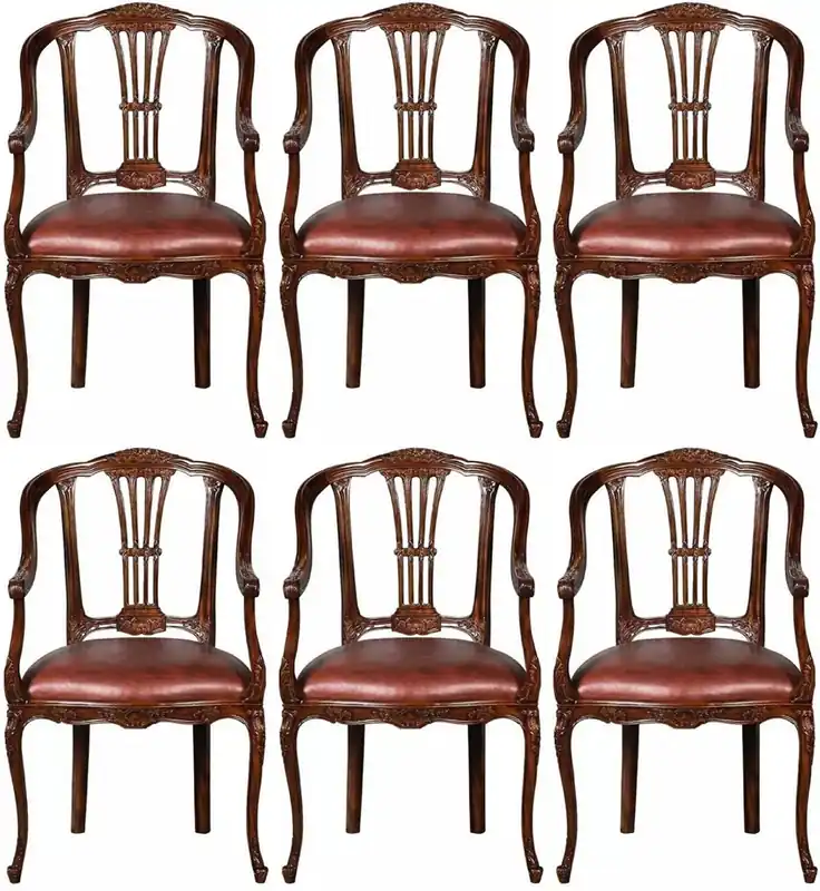 Casa Padrino ensemble de 6 chaises de salle à manger en cuir baroque de luxe avec accoudoirs marron - Magnifiques chaises de cuisine en cuir véritable de style baroque - Meubles baroque de luxe Sale