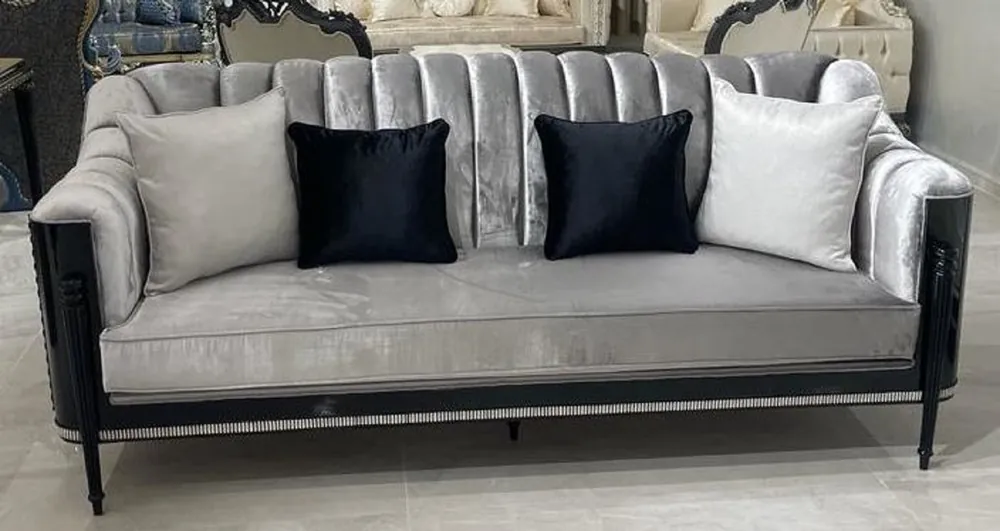 Casa Padrino canapé de salon baroque de luxe gris / noir - Canapé de style baroque fait main - Meuble de salon de luxe de style baroque - Meuble baroque - Noble & Magnifique Sonderaktion