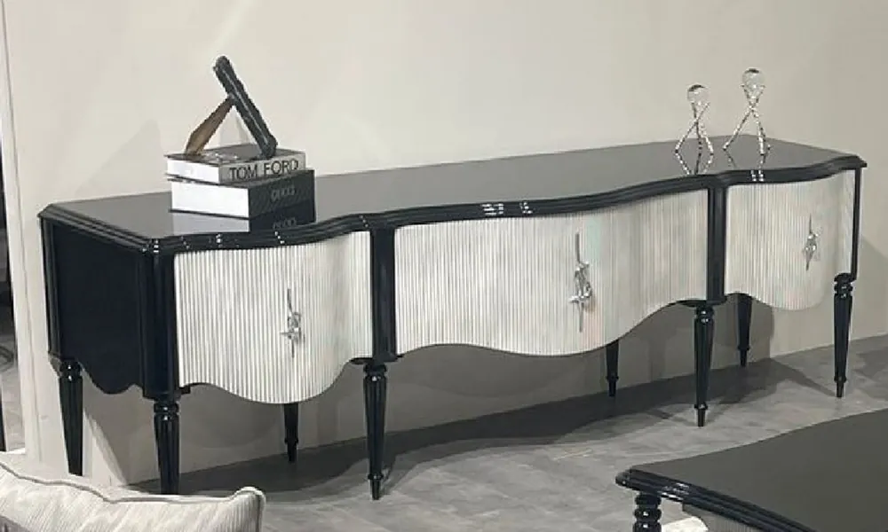 Mega-Angebot Casa Padrino armoire TV baroque de luxe noir / gris / argent - Magnifique buffet en bois massif avec 3 tiroirs - Meuble de salon de style baroque - Meuble baroque - Noble et Magnifique