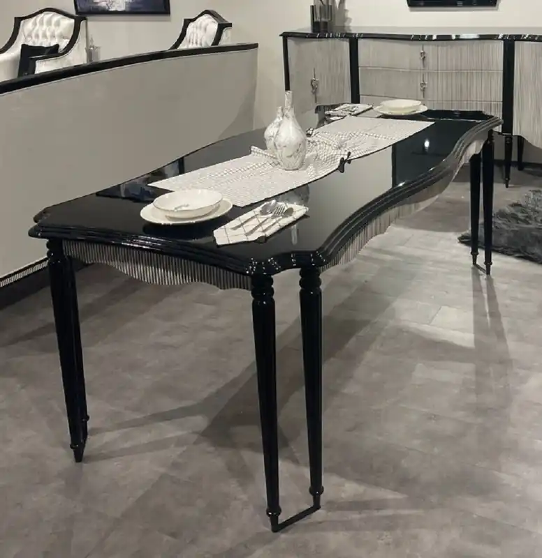 Casa Padrino table à manger baroque de luxe avec 8 pieds de table noir / gris - Magnifique table de cuisine de style baroque - Meuble de salle à manger baroque de luxe - Ameublement baroque Markenware