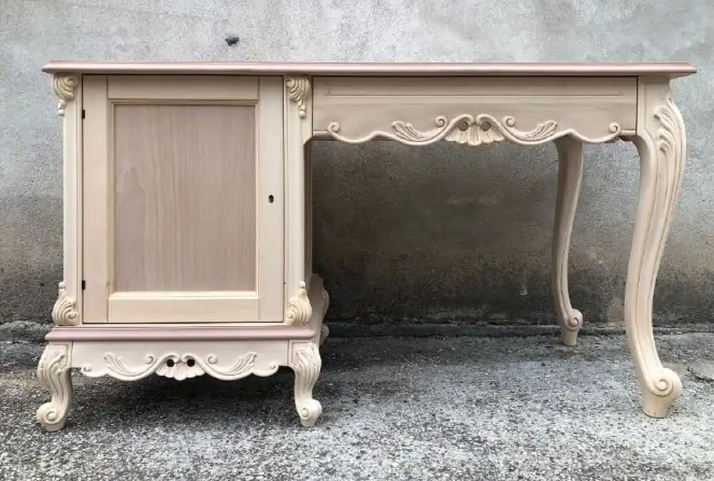Casa Padrino bureau baroque de luxe avec porte et tiroir blanc / or - Magnifique table de bureau bois massif fait main - Mobilier de bureau baroque - Qualité de Luxe - Fabriqué en Italie Finale Aktion