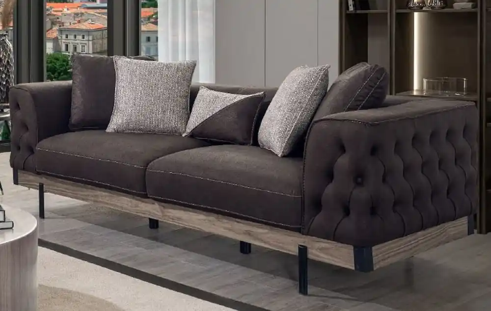 Casa Padrino canapé Chesterfield de luxe 3 places marron / noir 240 x 96 x H. 75 cm - Canapé de salon - Canapé d'hôtel - Meubles de salon - Meubles Chesterfield - Meuble de luxe Versand Am Gleichen Tag