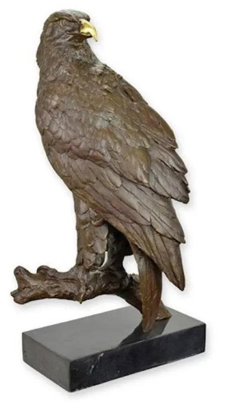 Casa Padrino figurine en bronze de luxe aigle sur branche avec socle en marbre bronze / or / noir 17,1 x 26,3 x H. 46 cm - Sculpture en bronze - Figure décorative - Accessoires de décoration Begrenztes Angebot