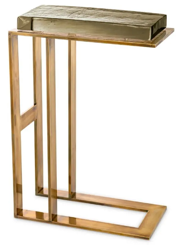 Preisreduziert Casa Padrino table d'appoint de luxe laiton vintage 45 x 23 x H. 66 cm - Table rectangulaire en acier inoxydable avec plateau en verre - Meuble de salon - Meuble de luxe - Ameublement de luxe