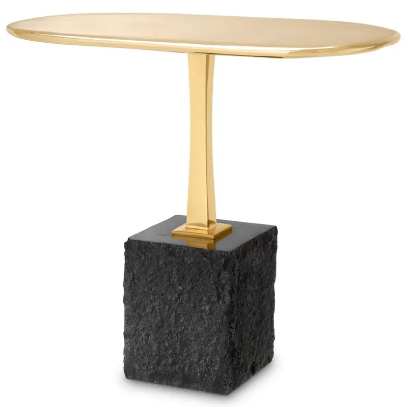 Casa Padrino table d'appoint de luxe laiton / noir 56 x 36 x H. 50 cm - Table ovale en laiton avec base en granit - Meuble de salon - Meuble de luxe - Ameublement de luxe Billig